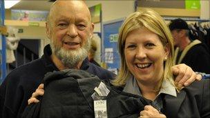 Michael Eavis with Sarah Farquhar from Oxfam