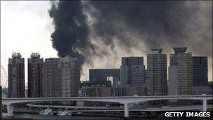 Smoke rising in Tokyo