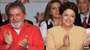 Former Brazilian president Luiz Inacio Lula da Silva (left) and Dilma Rousseff (right