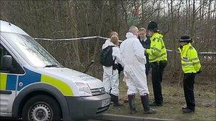 Crime scene near the Wimsy Way industrial estate near Somercotes where a body was found