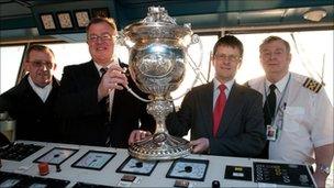 The Railway Cup being transported on the Isle of Man Steam Packet