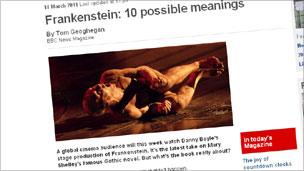 Magazine feature on Frankenstein