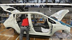 A Nissan Leaf on the production line