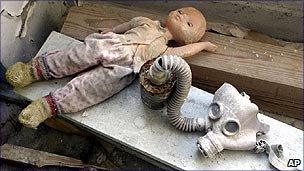 Doll and gas mask at Chernobyl