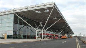 The entrance to Stansted Airport's terminal building