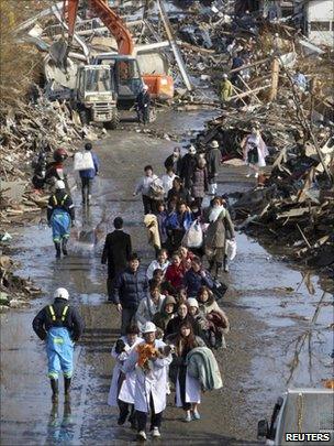 People being evacuated after the Japan quake