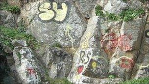 Graffiti on a cliff face