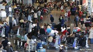 Crowds at Narita Airport east of Tokyo