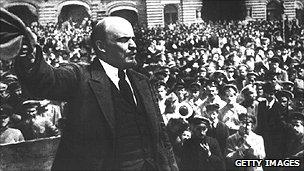 Lenin making a speech in Moscow