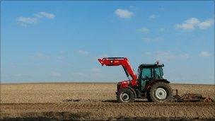 A tractor in a field