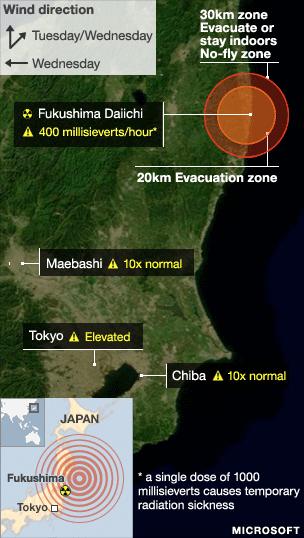 Map showing exclusion zone around nuclear plant