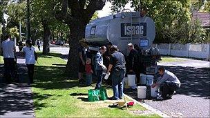 Filling up at the water tanker