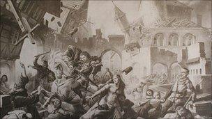 An artist's impression of the Basel earthquake of 1356