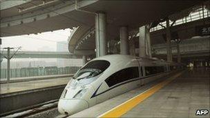 February 21, 2011 a high-speed train departs a railway station in Beijing