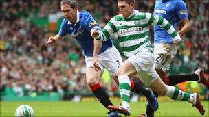 Gary Hooper of Celtic and David Weir of Rangers