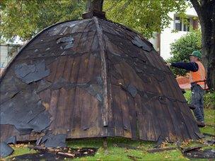 Fallen rooftop in Christchurch