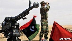 Libyan rebel forces outside Ajdabiya