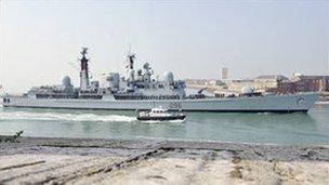 HMS Gloucester coming in to port for the final time