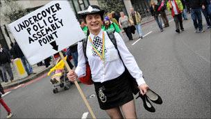 Protester in fancy dress