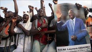 Supporters of Laurent Gbagbo rally in Abidjan, Ivory Coast - 26 March 2011