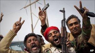 Libyan rebels in Al-Egila, east of Ras Lanuf (27 March)