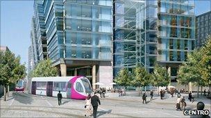 Artist impression of tram on new extension