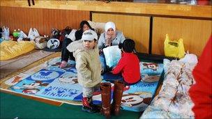 Mr Fuadi's family in an evacuation centre