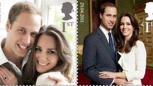 Royal Mail stamps commemorating wedding of Prince William and Kate Middleton