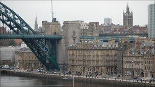 View towards Newcastle city centre from the Gateshead quayside