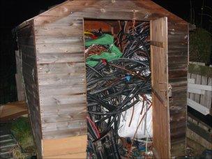 Shed packed full of stolen railway cables