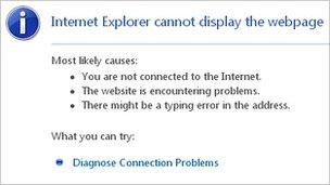 Web browser message saying cannot display page