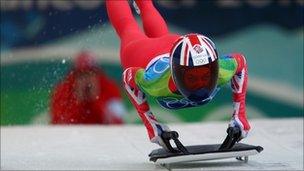 Amy Williams competing in the women's skeleton