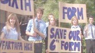 Merthyr Tydfil school pupils protesting over sixth form changes