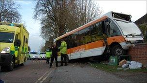 Bus crashed into wall