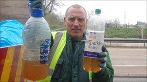 Plastic bottles on the A14