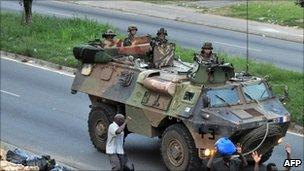 The French military mission patrols the streets, 1 April