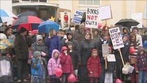 Protest outside Saxmundham library