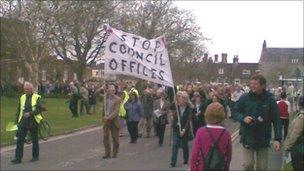 Protesters marching in Dorchester