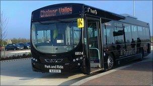 One of the buses at the Chelmer Valley Park and Ride