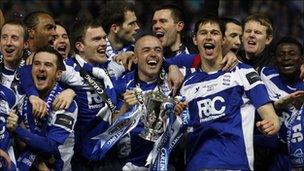 Birmingham City players celebrate after winning the 2011 Carling Cup