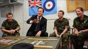 David Cameron meeting RAF crew at Gioia del Colle on 4 April 2011