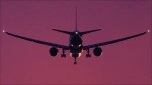 A plane coming into land at Heathrow Airport