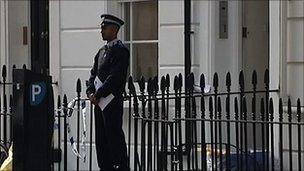 Police officer outside Gareth Williams's flat in London