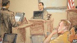 Sketch of a hearing for Canadian defendant Omar Khadr on 20 January