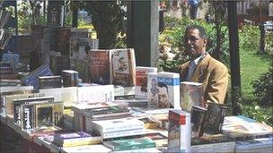 A bookseller at a book fair in Tahrir square