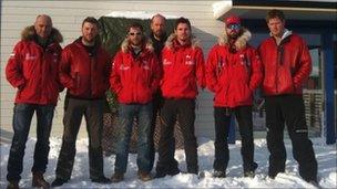 Walking With The Wounded team, including Prince Harry (far right) ahead of their flight to the trek's start