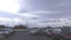 The White Rose Centre car park, with seagull-deterring wires (picture from Rentokil)