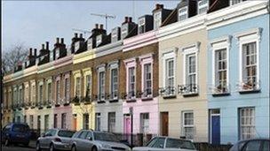 Pastel coloured terrace houses in Camden, London