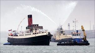 The Calshot tug sailing on its last voyage on the Solent on Tuesday