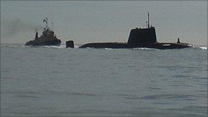 The nuclear submarine arriving in Southampton Water on Wednesday